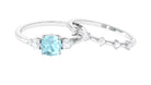 1.50 CT Cushion Cut Real Sky Blue Topaz Ring Set with Moissanite Sky Blue Topaz - ( AAA ) - Quality - Rosec Jewels