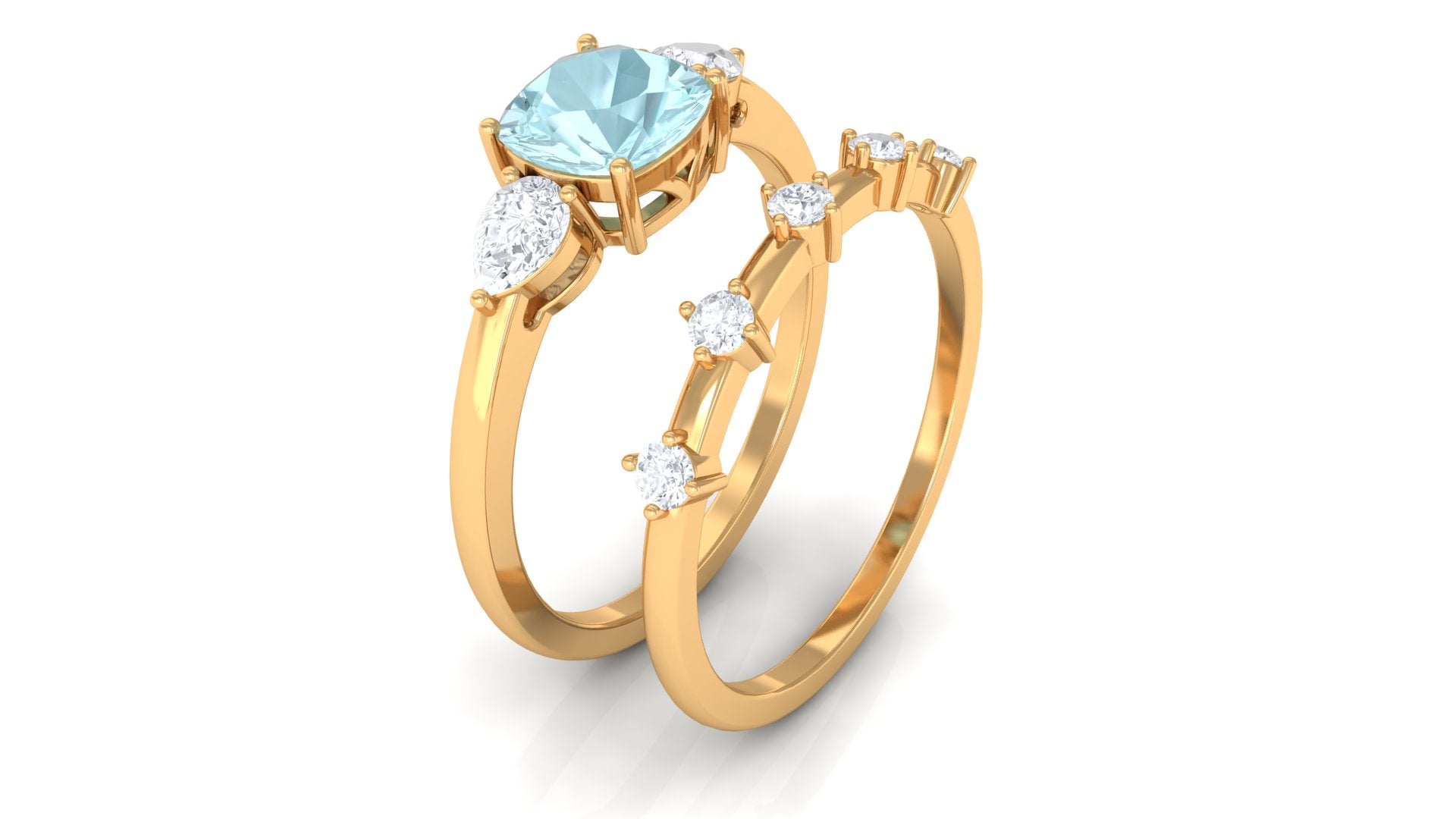 1.50 CT Cushion Cut Real Sky Blue Topaz Ring Set with Moissanite Sky Blue Topaz - ( AAA ) - Quality - Rosec Jewels