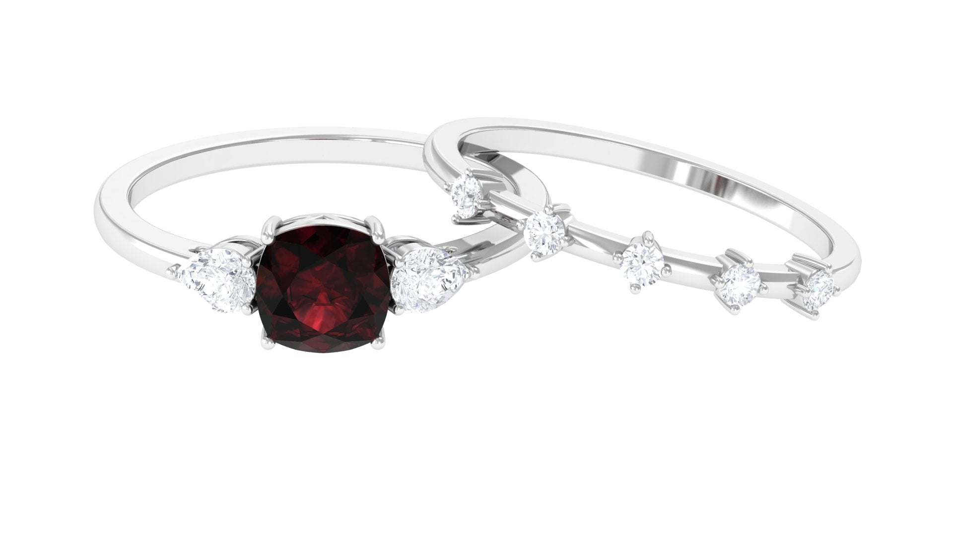 Cushion Cut Real Garnet Ring Set with Diamond Garnet - ( AAA ) - Quality - Rosec Jewels