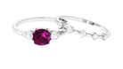 2 CT Cushion Cut Real Rhodolite Ring Set with Moissanite Rhodolite - ( AAA ) - Quality - Rosec Jewels