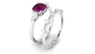 2 CT Cushion Cut Real Rhodolite Ring Set with Moissanite Rhodolite - ( AAA ) - Quality - Rosec Jewels