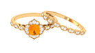 Fire Opal Flower Ring Set with Diamond and Beaded Fire Opal - ( AAA ) - Quality - Rosec Jewels