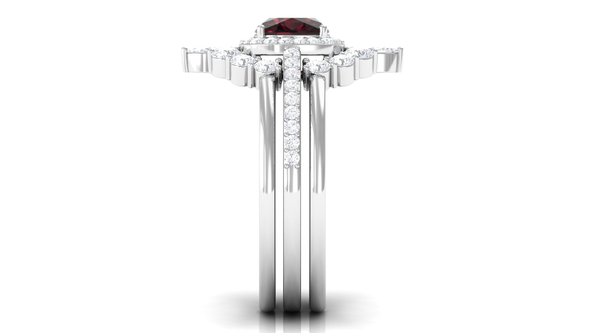 Cushion Cut Garnet Ring Set with Moissanite Garnet - ( AAA ) - Quality - Rosec Jewels