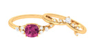 Pink Tourmaline and Diamond Ring Set with Leaf Motif Pink Tourmaline - ( AAA ) - Quality - Rosec Jewels