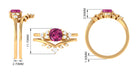 Pink Tourmaline and Diamond Ring Set with Leaf Motif Pink Tourmaline - ( AAA ) - Quality - Rosec Jewels