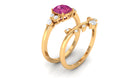 Pink Tourmaline and Diamond Ring Set with Leaf Motif Pink Tourmaline - ( AAA ) - Quality - Rosec Jewels