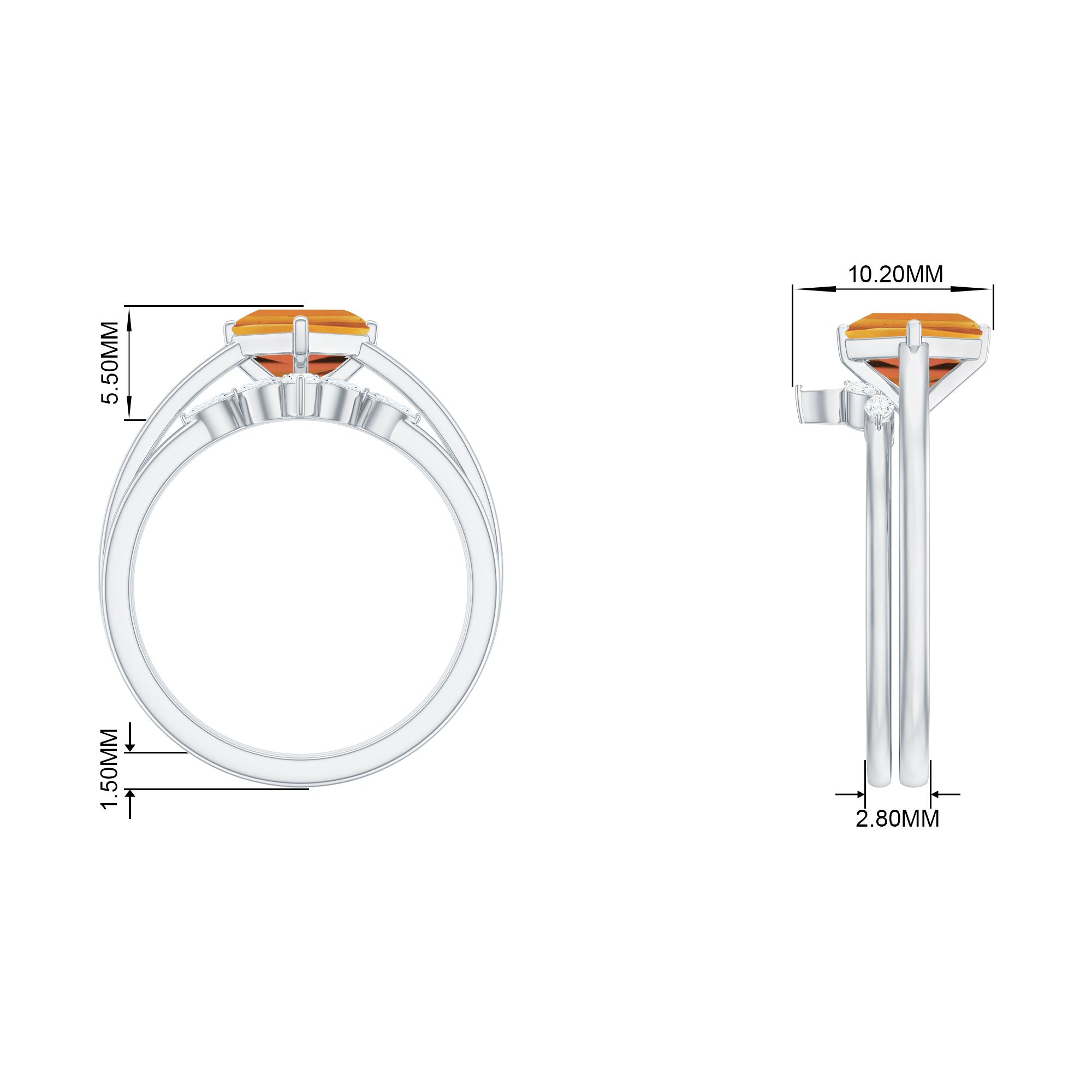 Princess Cut Citrine and Diamond Solitaire Ring Set Citrine - ( AAA ) - Quality - Rosec Jewels