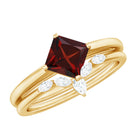 Princess Cut Garnet and Diamond Solitaire Ring Set Garnet - ( AAA ) - Quality - Rosec Jewels