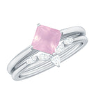 Princess Cut Rose Quartz and Diamond Solitaire Ring Set Rose Quartz - ( AAA ) - Quality - Rosec Jewels