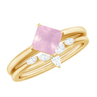 Princess Cut Rose Quartz and Diamond Solitaire Ring Set Rose Quartz - ( AAA ) - Quality - Rosec Jewels