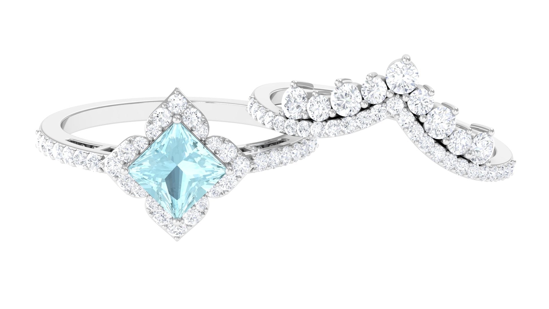 2.50 CT Sky Blue Topaz and Moissanite Statement Wedding Ring Set Sky Blue Topaz - ( AAA ) - Quality - Rosec Jewels