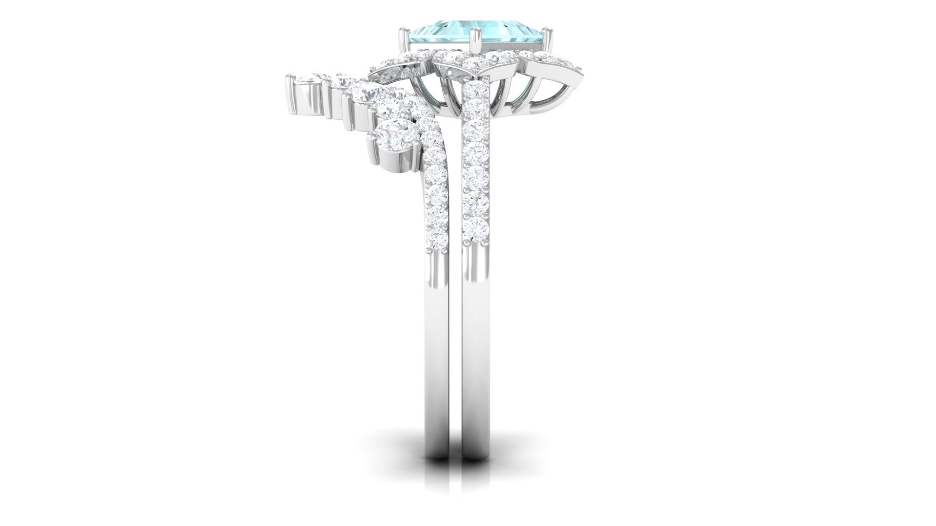 2.50 CT Sky Blue Topaz and Moissanite Statement Wedding Ring Set Sky Blue Topaz - ( AAA ) - Quality - Rosec Jewels