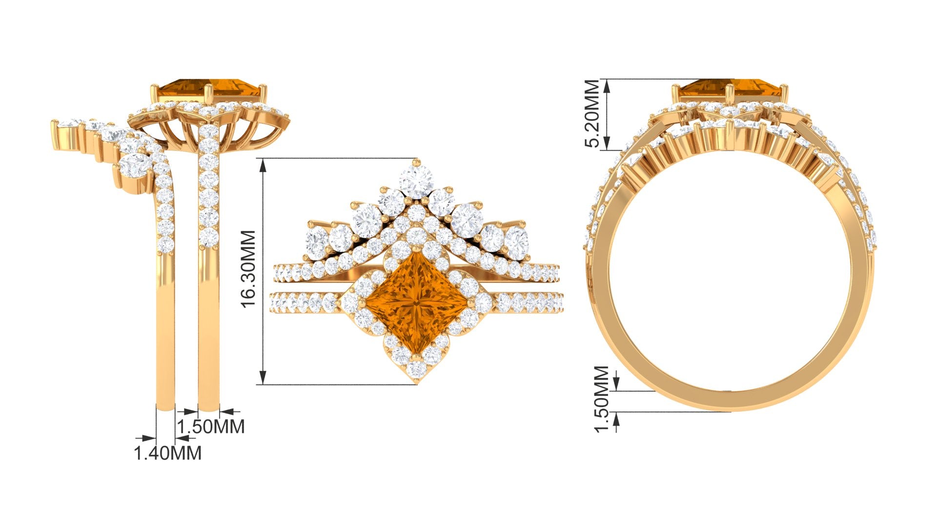 2.25 CT Citrine and Moissanite Statement Wedding Ring Set Citrine - ( AAA ) - Quality - Rosec Jewels