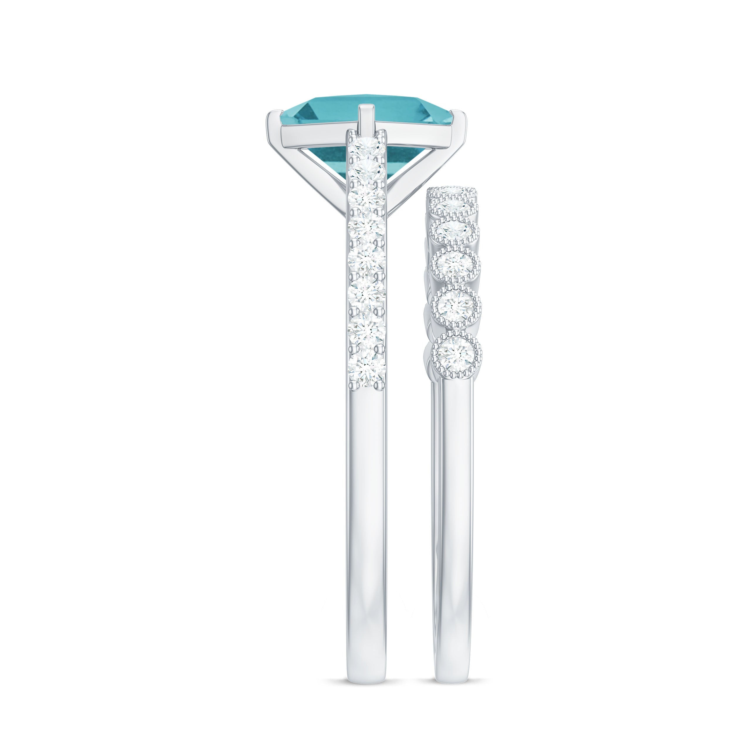 Solitaire Sky Blue Topaz and Diamond Beaded Ring Set Sky Blue Topaz - ( AAA ) - Quality - Rosec Jewels