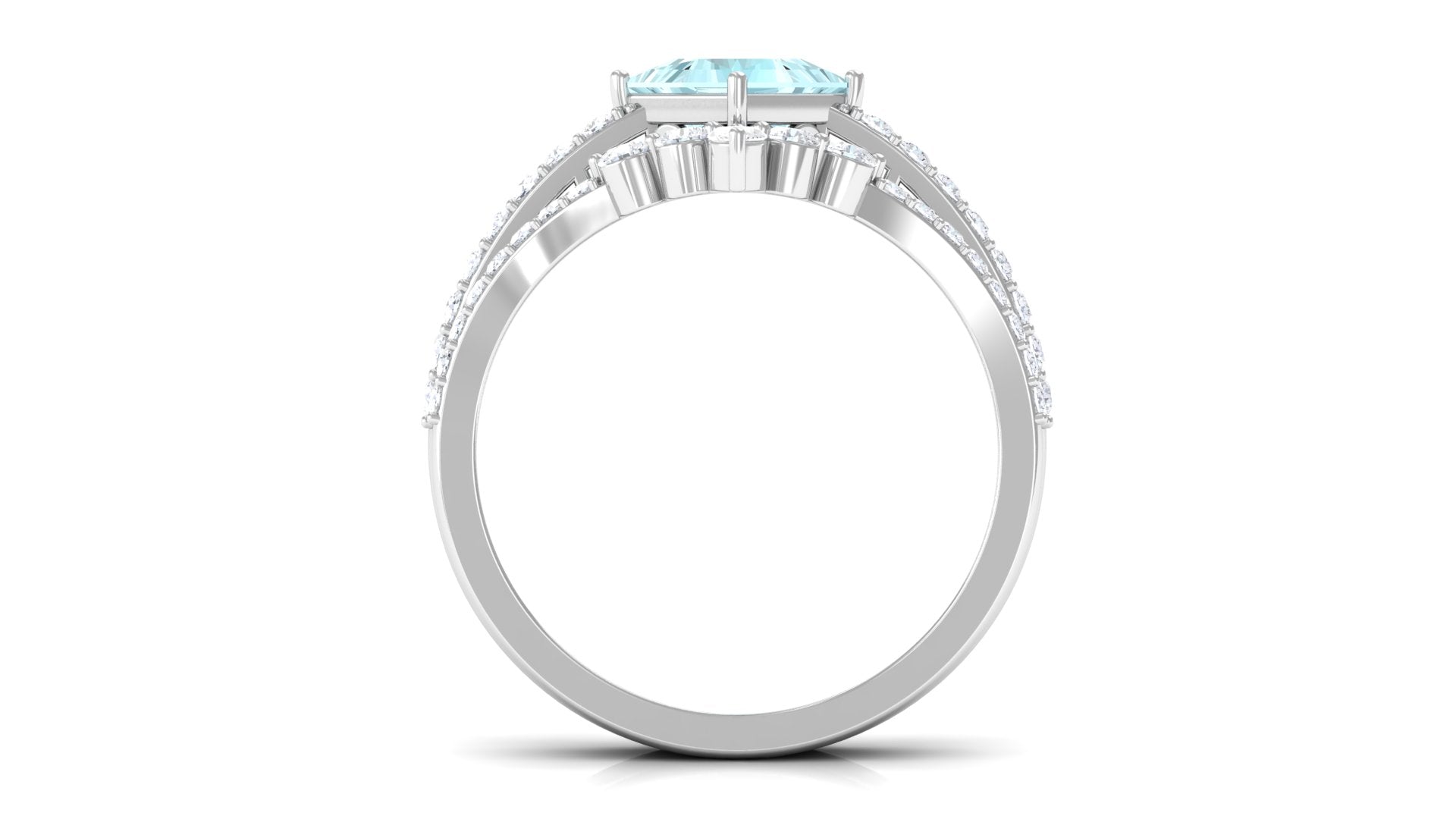 Princess Cut Solitaire Sky Blue Topaz Designer Ring Set with Moissanite Sky Blue Topaz - ( AAA ) - Quality - Rosec Jewels