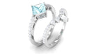 Princess Cut Solitaire Sky Blue Topaz Designer Ring Set with Moissanite Sky Blue Topaz - ( AAA ) - Quality - Rosec Jewels