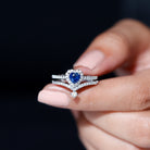 Heart Shape Blue Sapphire Ring Set with Moissanite Blue Sapphire - ( AAA ) - Quality - Rosec Jewels