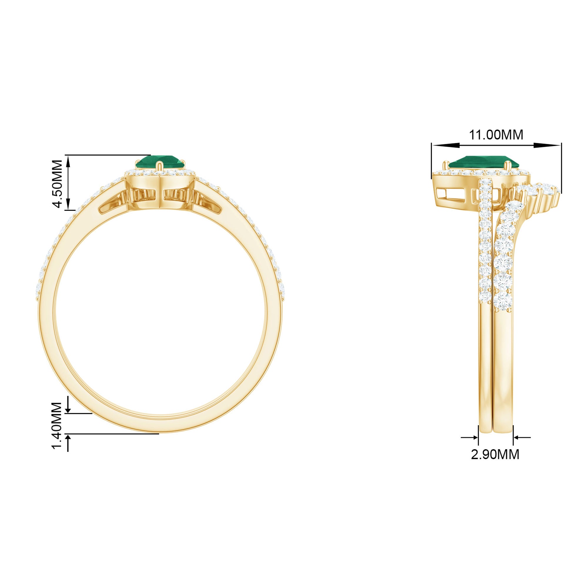 Emerald Designer Teardrop Ring Set with Diamond Halo Emerald - ( AAA ) - Quality - Rosec Jewels