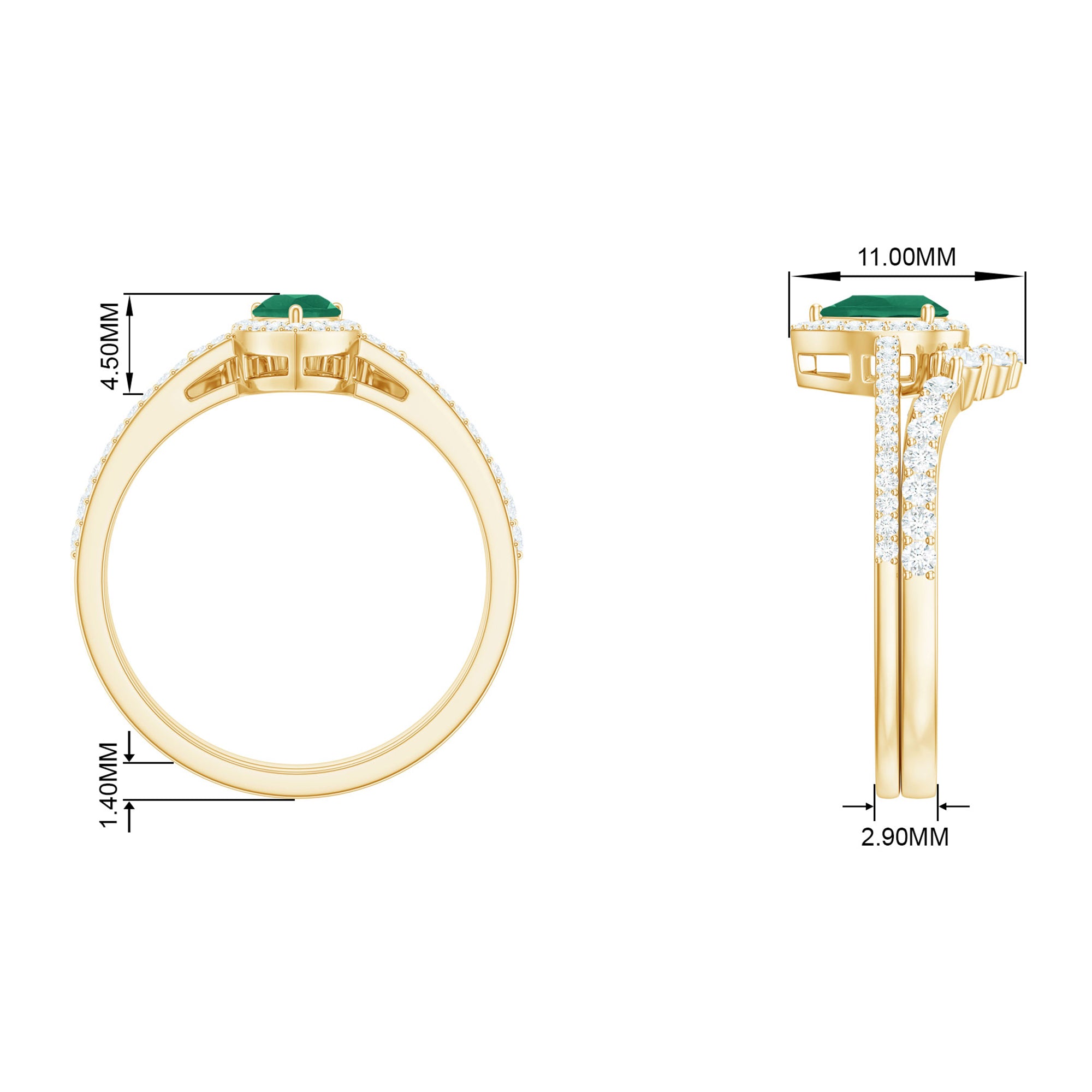 Emerald Designer Teardrop Ring Set with Diamond Halo Emerald - ( AAA ) - Quality - Rosec Jewels