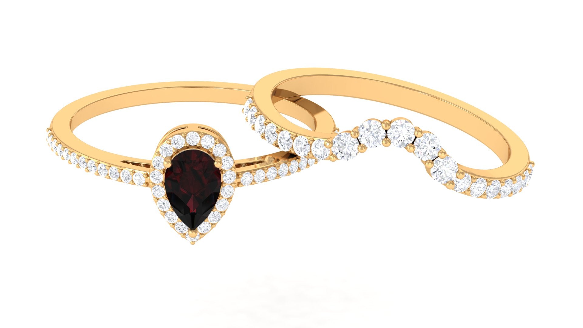 1.75 CT Garnet Designer Teardrop Ring Set with Diamond Halo Garnet - ( AAA ) - Quality - Rosec Jewels