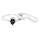 Black Onyx Teardrop Designer Ring Set with Moissanite Black Onyx - ( AAA ) - Quality - Rosec Jewels