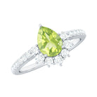 Pear Cut Natural Peridot Ring with Diamond Half Halo Peridot - ( AAA ) - Quality - Rosec Jewels