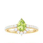 Pear Cut Natural Peridot Ring with Diamond Half Halo Peridot - ( AAA ) - Quality - Rosec Jewels