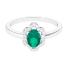 Oval Emerald Cocktail Flower Ring with Diamond Emerald - ( AAA ) - Quality - Rosec Jewels