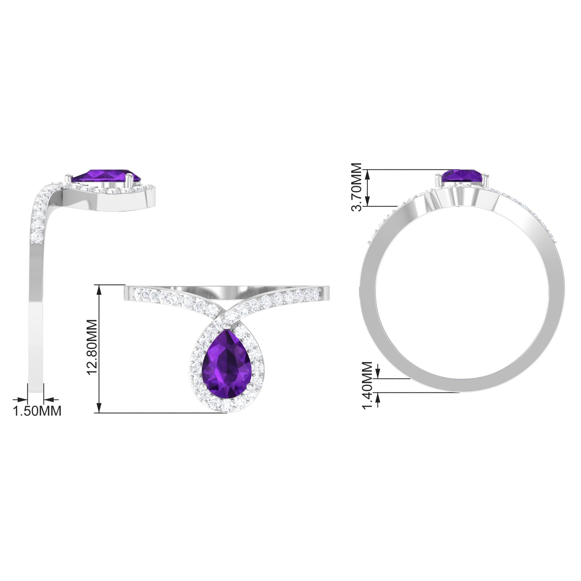 Designer Amethyst Teardrop Engagement Ring with Diamond Amethyst - ( AAA ) - Quality - Rosec Jewels