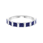 Princess Cut Created Blue Sapphire Half Eternity Ring with Diamond Lab Created Blue Sapphire - ( AAAA ) - Quality - Rosec Jewels