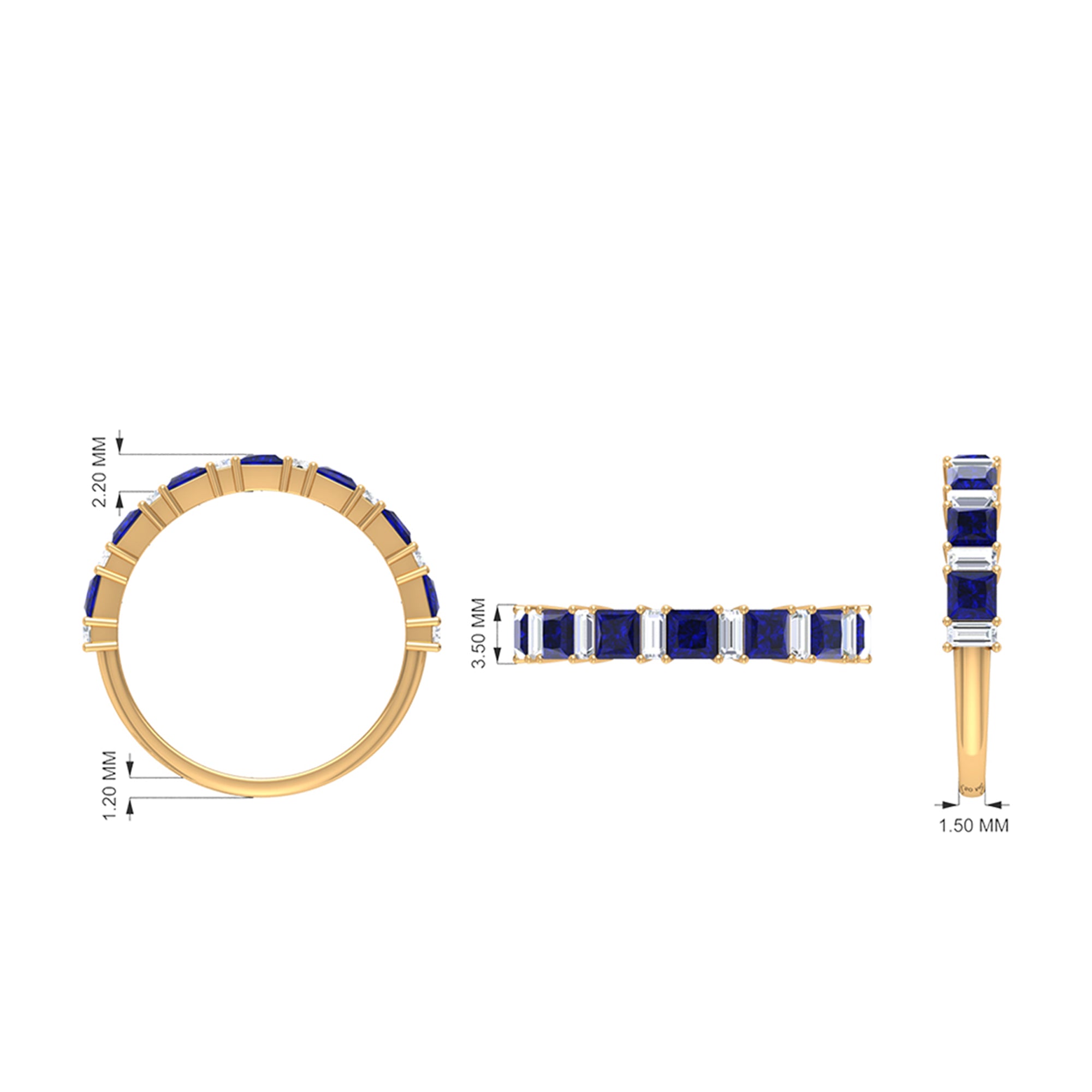 Princess Cut Created Blue Sapphire Half Eternity Ring with Diamond Lab Created Blue Sapphire - ( AAAA ) - Quality - Rosec Jewels