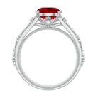 Round Created Ruby Floral Engagement Ring with Diamond Lab Created Ruby - ( AAAA ) - Quality - Rosec Jewels