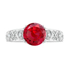 Round Created Ruby Floral Engagement Ring with Diamond Lab Created Ruby - ( AAAA ) - Quality - Rosec Jewels