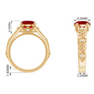 Round Created Ruby Floral Engagement Ring with Diamond Lab Created Ruby - ( AAAA ) - Quality - Rosec Jewels