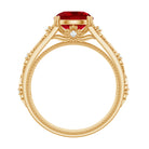 Round Created Ruby Floral Engagement Ring with Diamond Lab Created Ruby - ( AAAA ) - Quality - Rosec Jewels