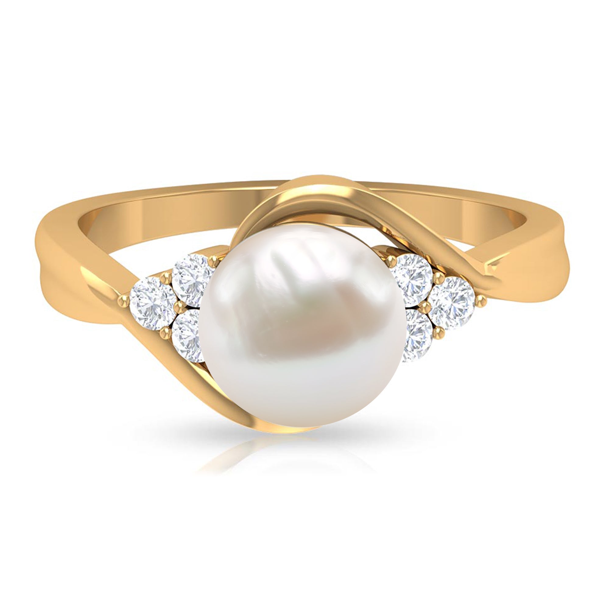 Pure Freshwater Pearl Bypass Engagement Ring with Diamond Trio Freshwater Pearl - ( AAA ) - Quality - Rosec Jewels