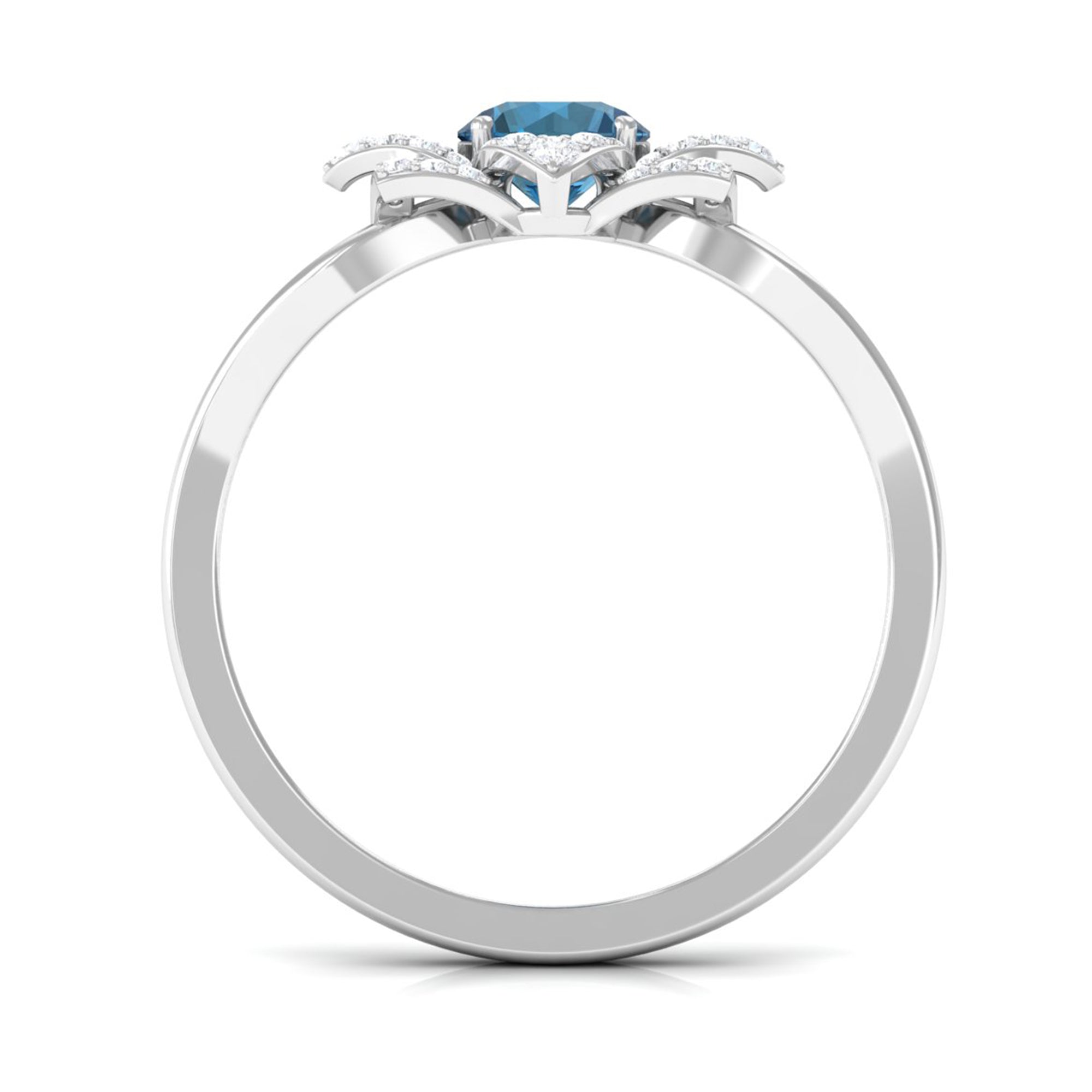 London Blue Topaz and Diamond Flower Engagement Ring London Blue Topaz - ( AAA ) - Quality - Rosec Jewels