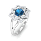 London Blue Topaz and Diamond Flower Engagement Ring London Blue Topaz - ( AAA ) - Quality - Rosec Jewels