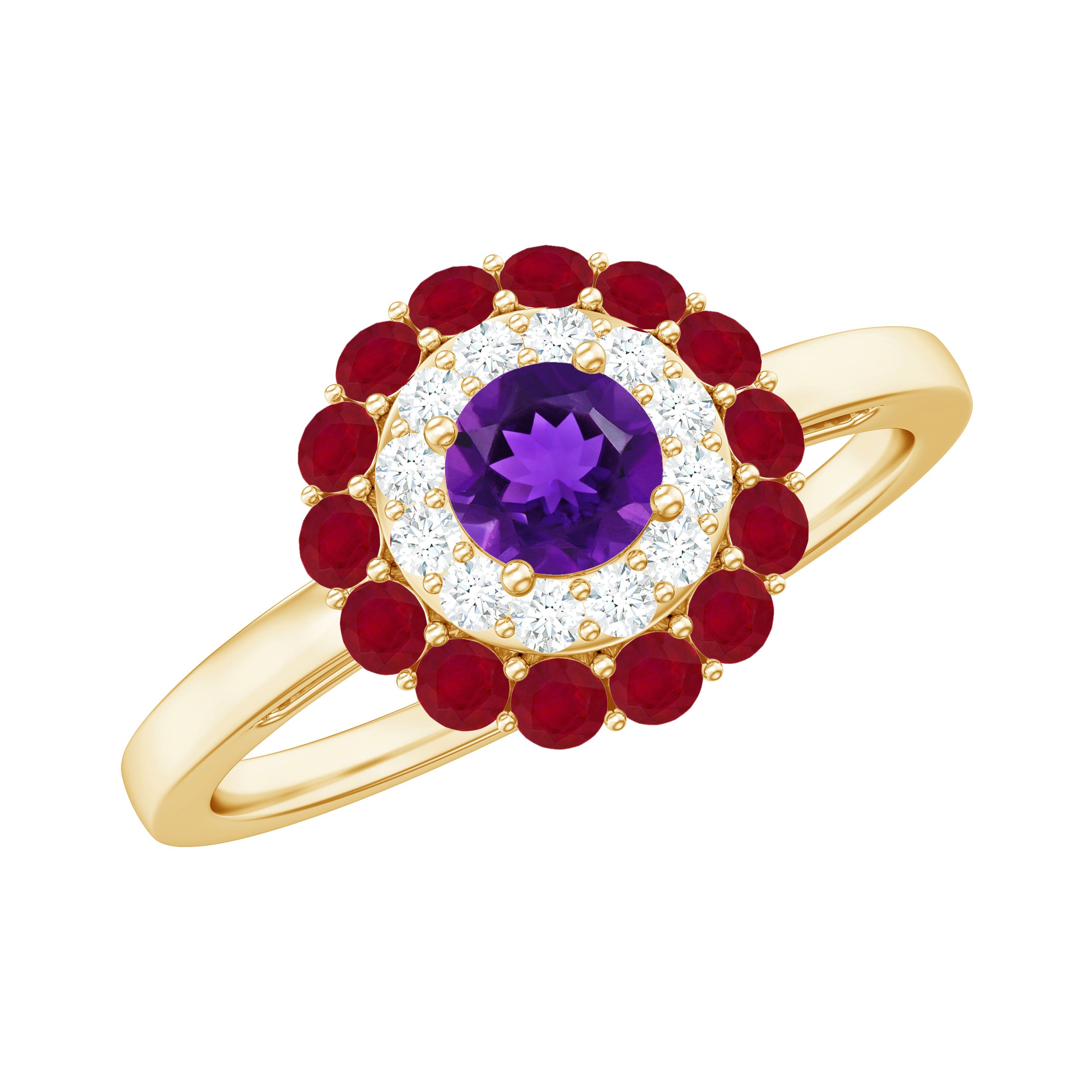 1 CT Amethyst and Moissanite Cocktail Engagement Ring with Ruby Halo Amethyst - ( AAA ) - Quality - Rosec Jewels