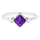 3/4 CT Princess Cut Amethyst Designer Engagement Ring with Diamond Amethyst - ( AAA ) - Quality - Rosec Jewels