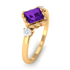 3/4 CT Princess Cut Amethyst Designer Engagement Ring with Diamond Amethyst - ( AAA ) - Quality - Rosec Jewels