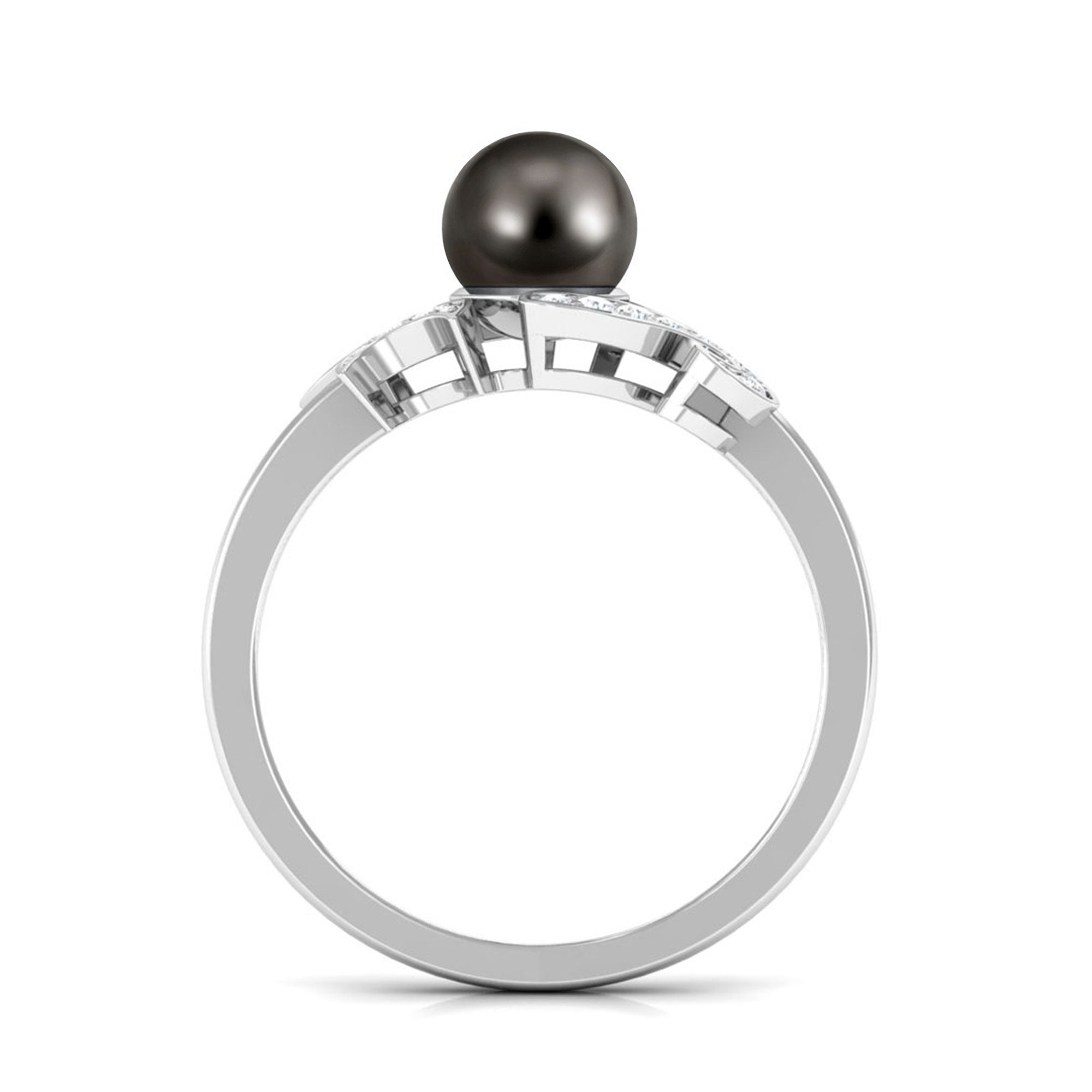 Designer Tahitian Pearl Engagement Ring with Diamond Tahitian pearl - ( AAA ) - Quality - Rosec Jewels