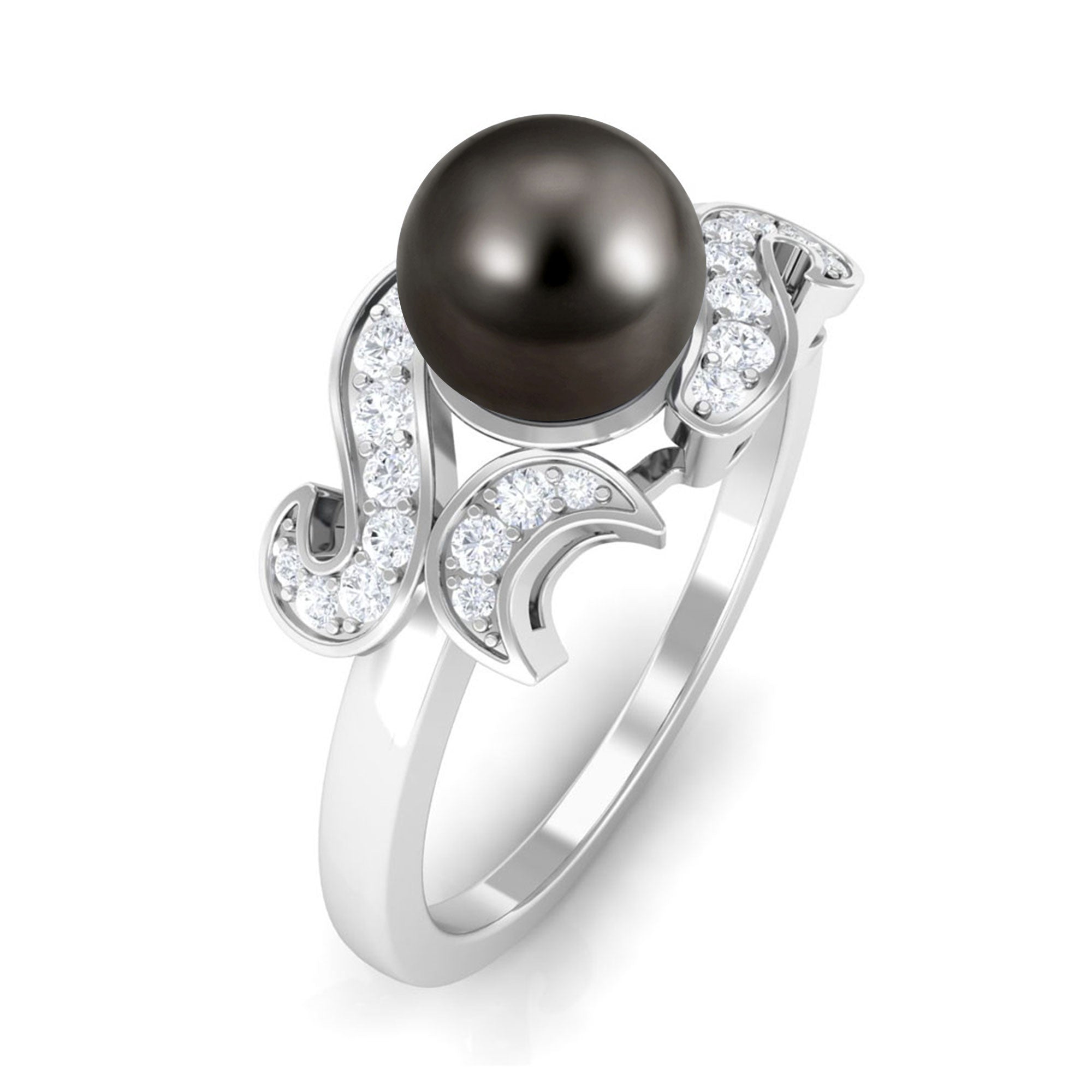 Designer Tahitian Pearl Engagement Ring with Diamond Tahitian pearl - ( AAA ) - Quality - Rosec Jewels