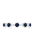 Round Blue Sapphire and Diamond Half Eternity Ring Blue Sapphire - ( AAA ) - Quality - Rosec Jewels