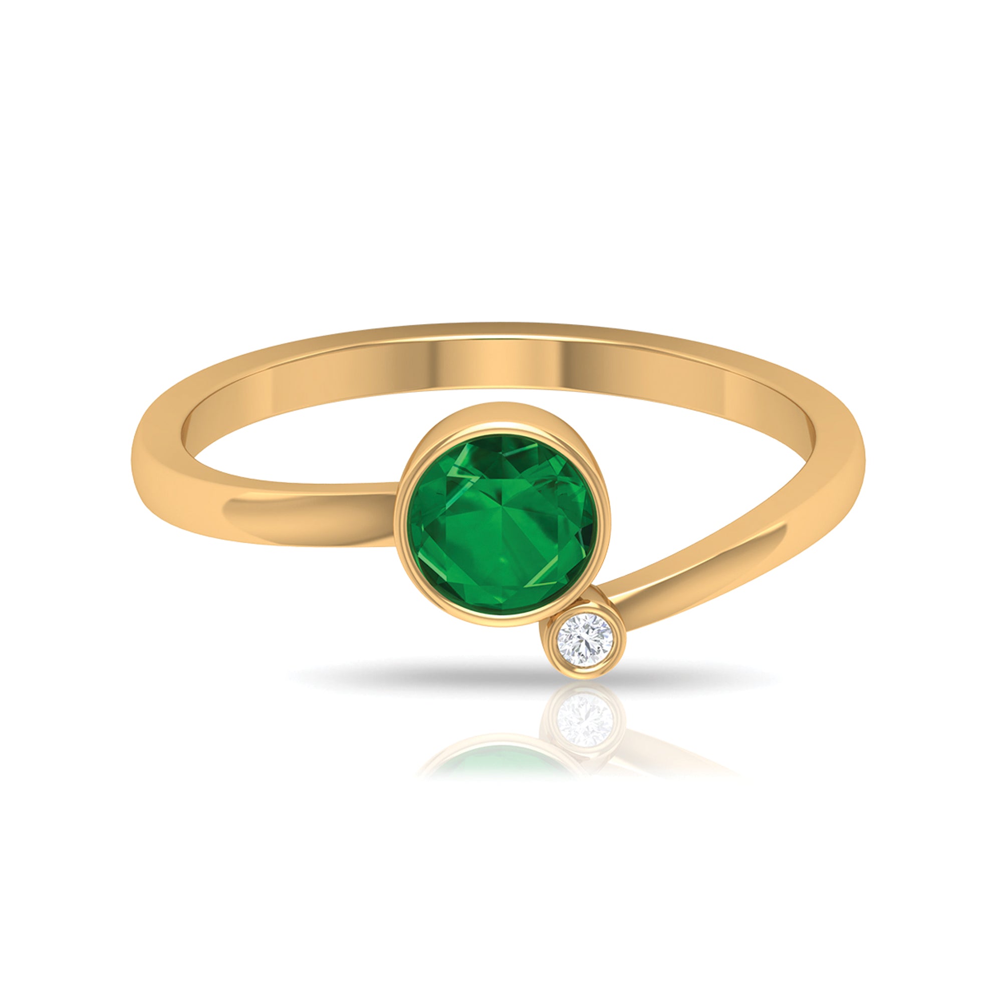 Round Emerald and Moissanite Two Stone Promise Ring Emerald - ( AAA ) - Quality - Rosec Jewels