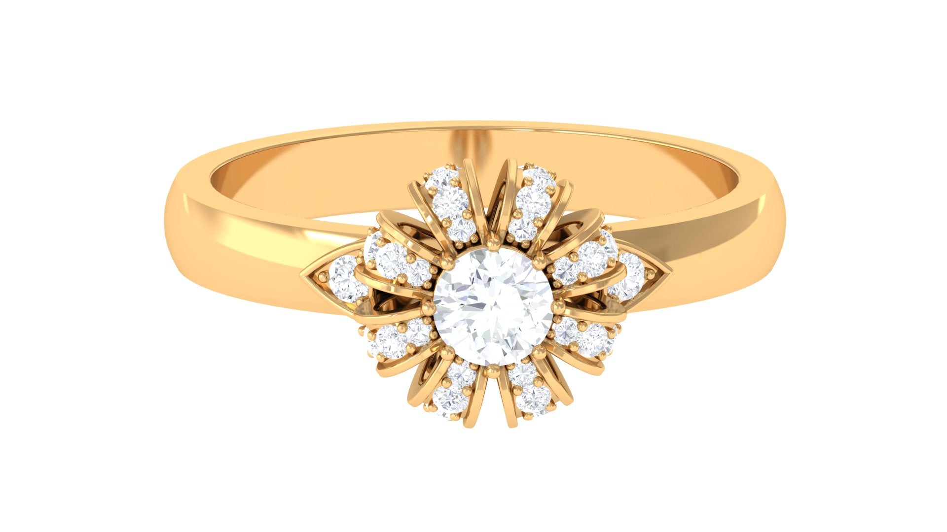 Natural Diamond Flower Engagement Ring Diamond - ( HI-SI ) - Color and Clarity - Rosec Jewels