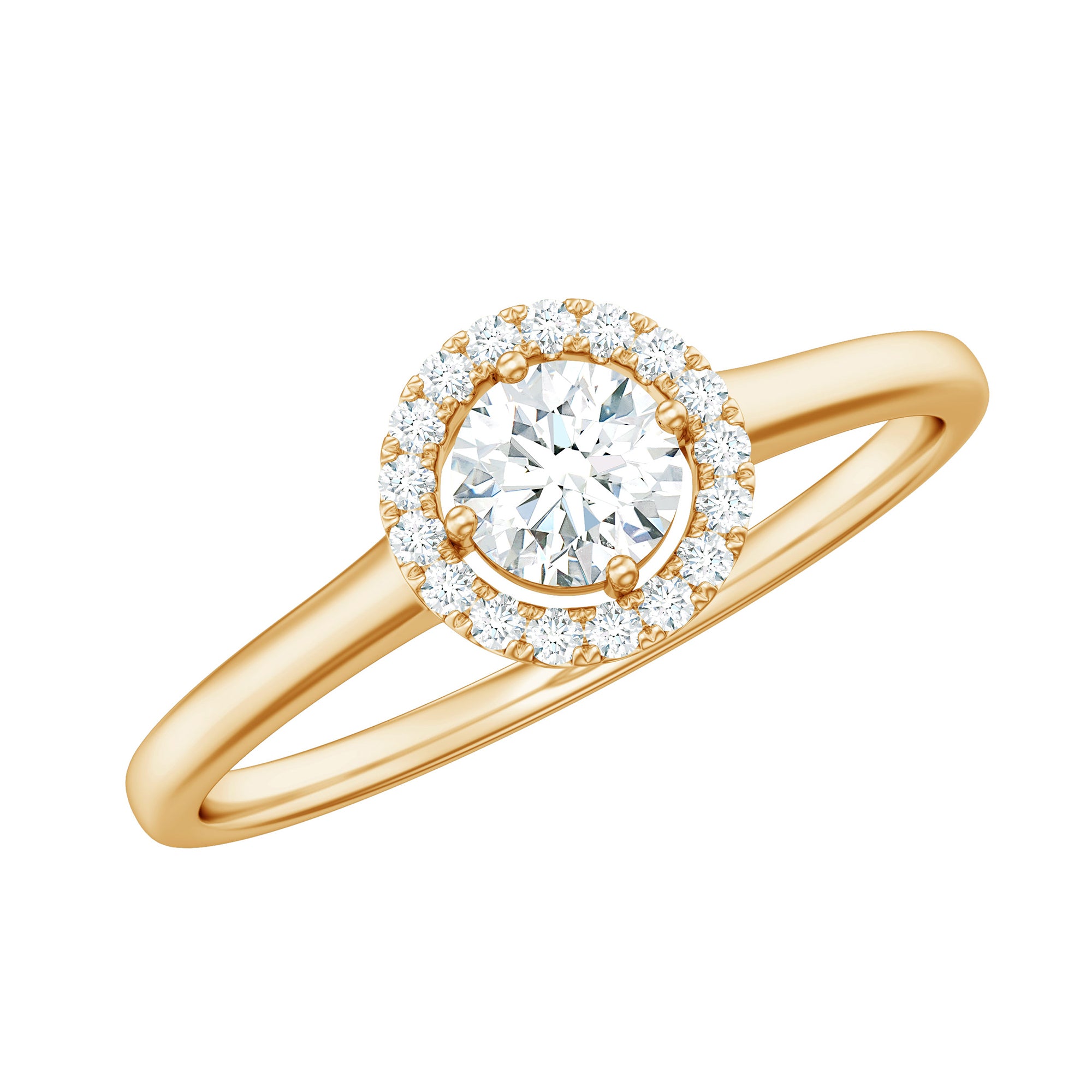 Certified Moissanite Halo Promise Ring in Gold Moissanite - ( D-VS1 ) - Color and Clarity - Rosec Jewels