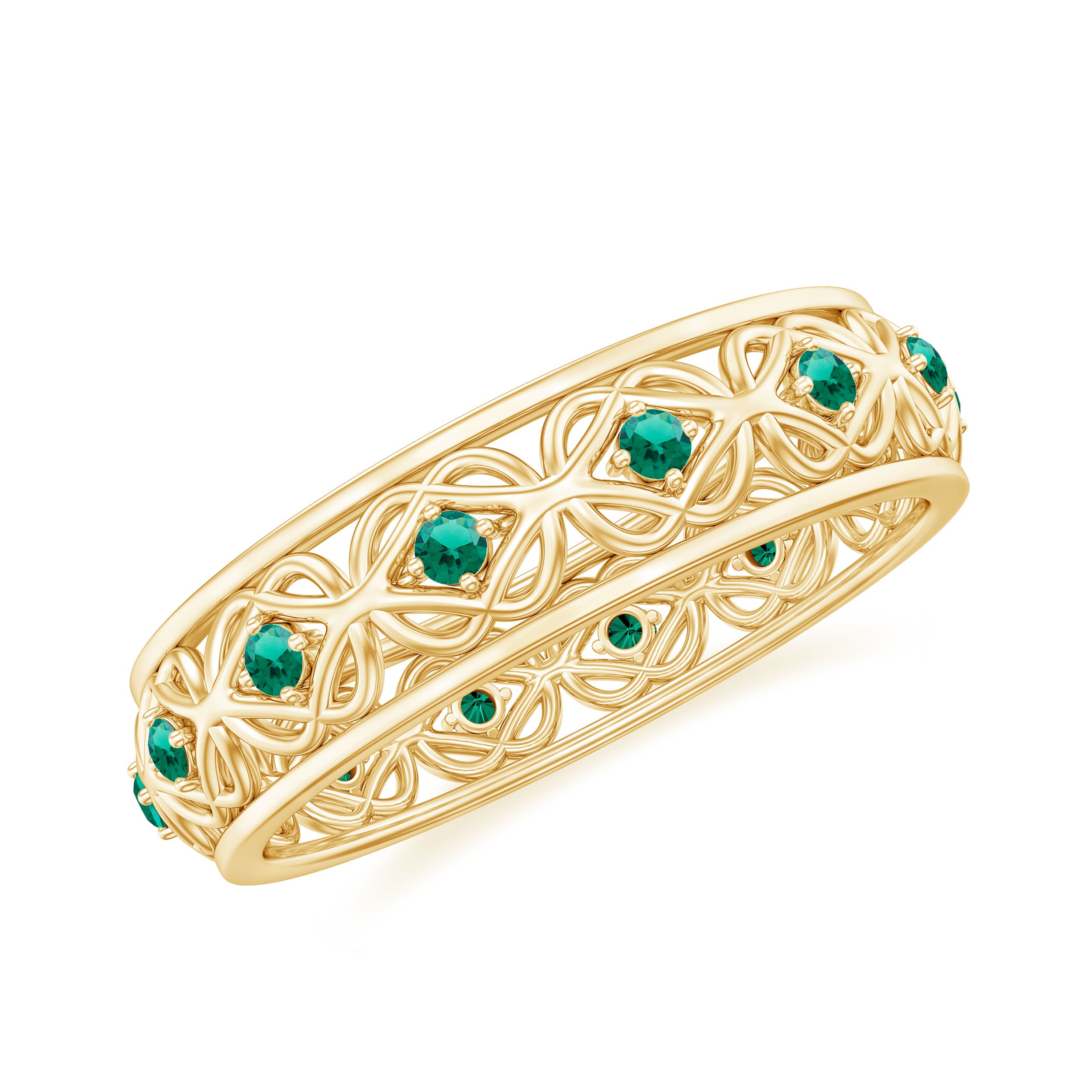 Vintage Inspired Created Emerald Celtic Eternity Band Ring Lab Created Emerald - ( AAAA ) - Quality - Rosec Jewels