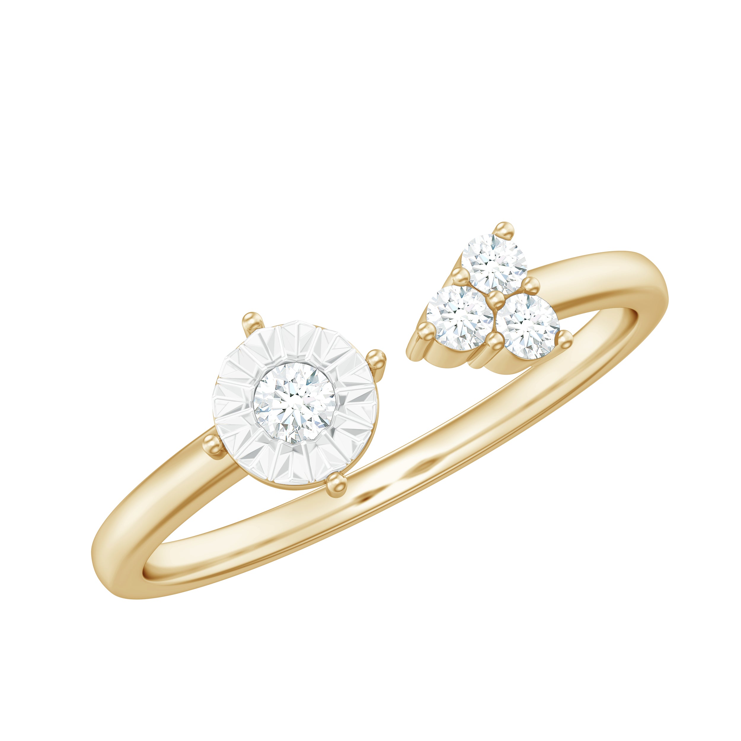 Round Shape Real Diamond Classic Cuff Ring in Gold Diamond - ( HI-SI ) - Color and Clarity - Rosec Jewels