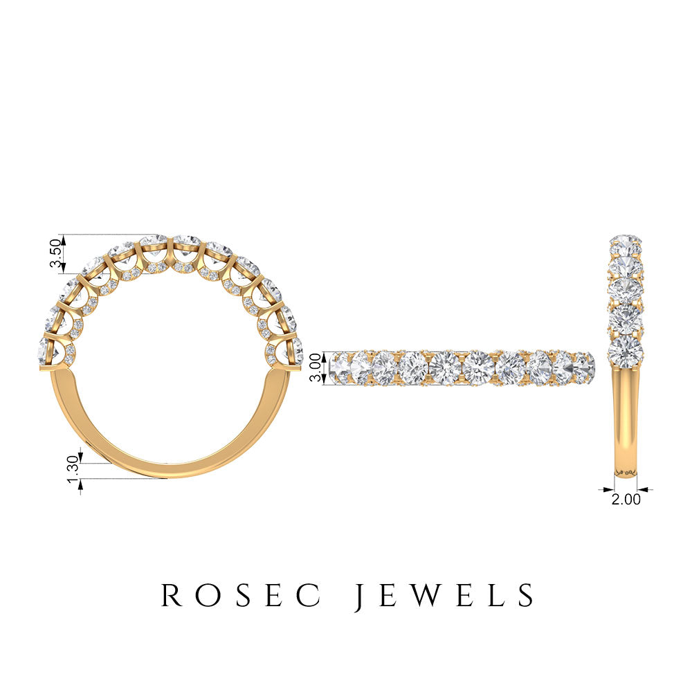 2 CT Round Cut Diamond and Gold Half Eternity Ring Diamond - ( HI-SI ) - Color and Clarity - Rosec Jewels